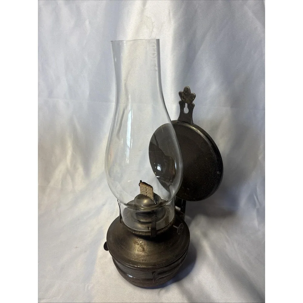 Vntg kadaan  Wall Sconce Onion Lantern Oil Hurricane Lamp w Reflector Metal Lamp
